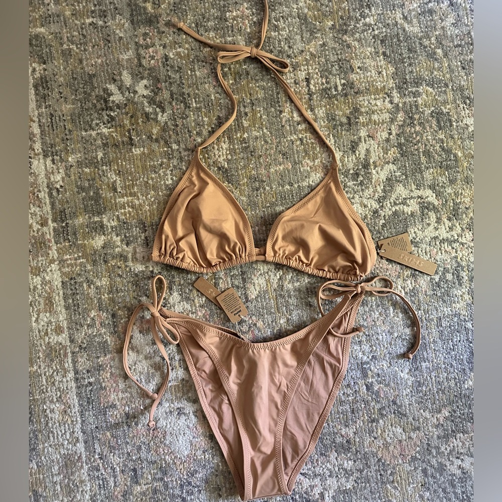SKIMS Swim Triangle String Bikini and Dippy Bottoms Tie String Ochre - Picture 2 of 10